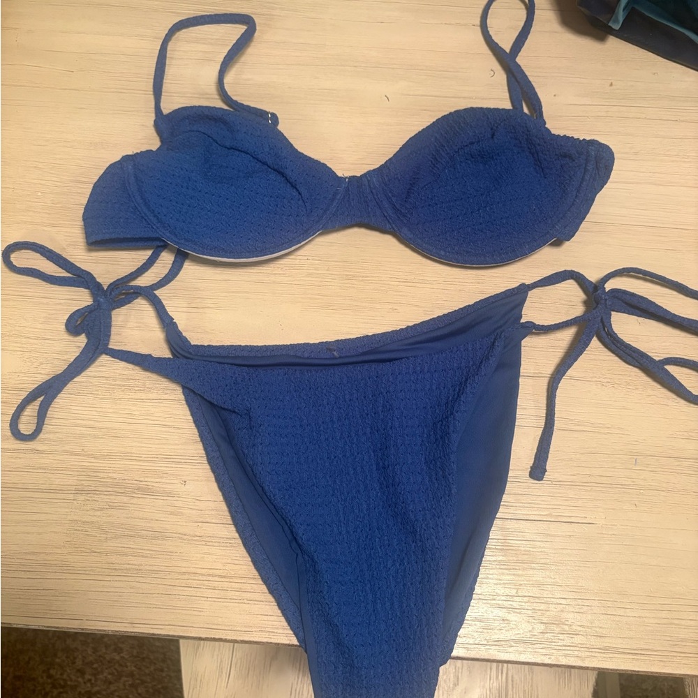 Lulu's Navy Blue Textured Two-Piece Bikini